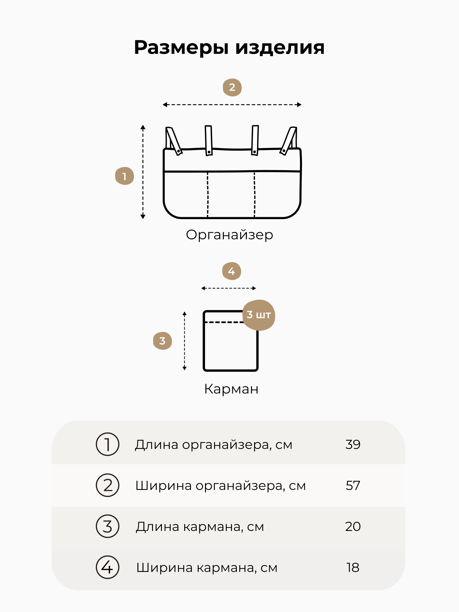 Органайзер для кроватки BUBA KIDS Мишкины лакомства/Натуральный - фото 4