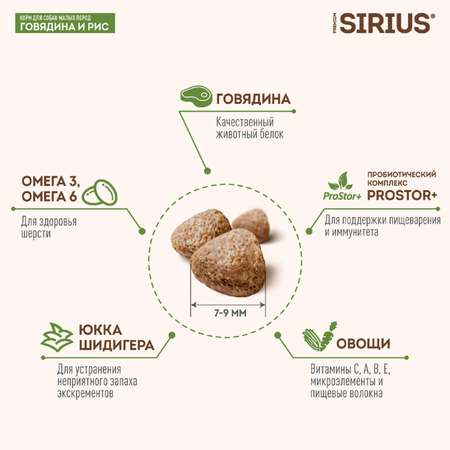 Корм для собак SIRIUS взрослых малых пород говядина 2кг