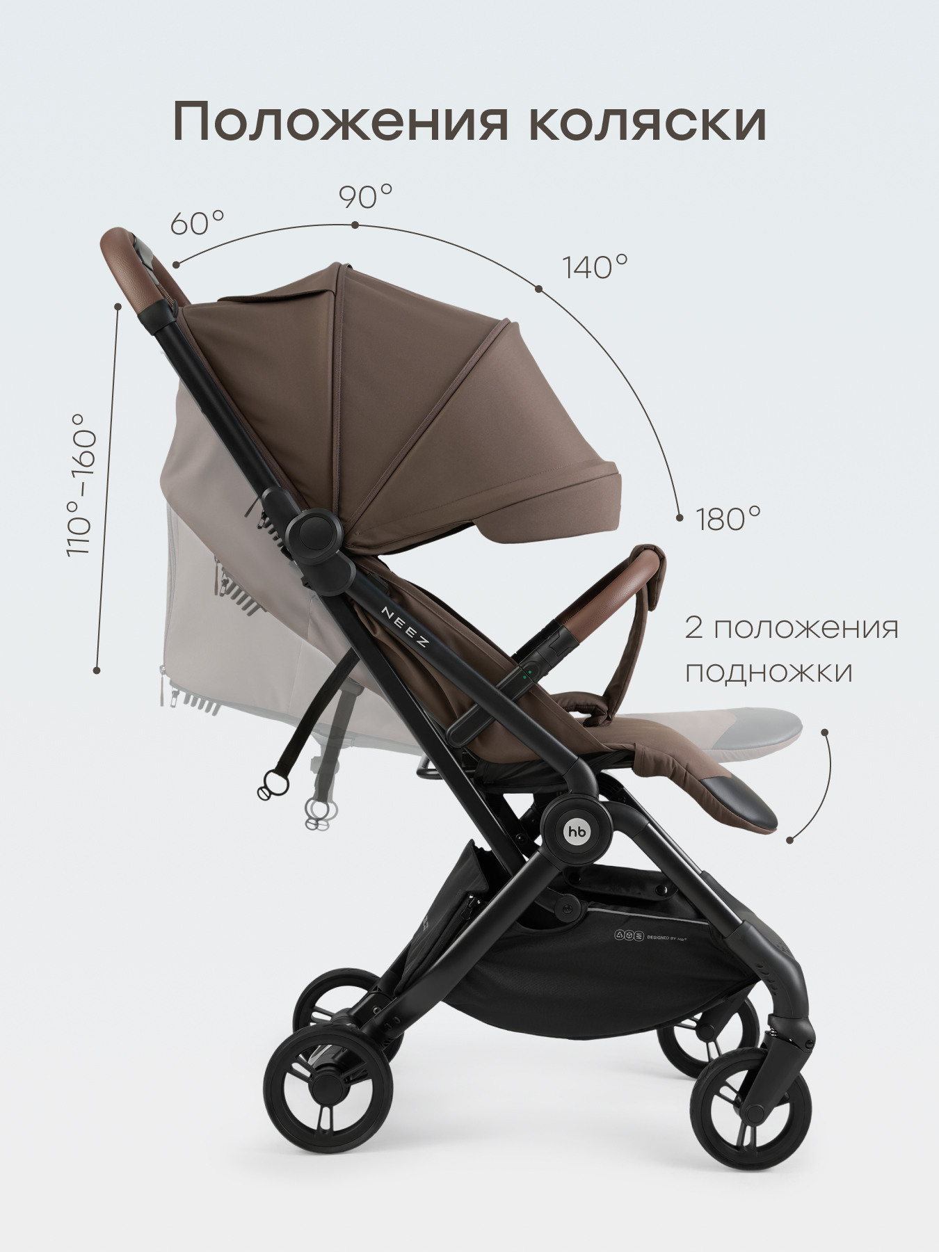 Коляска прогулочная Happy Baby Neez коричневый - фото 14