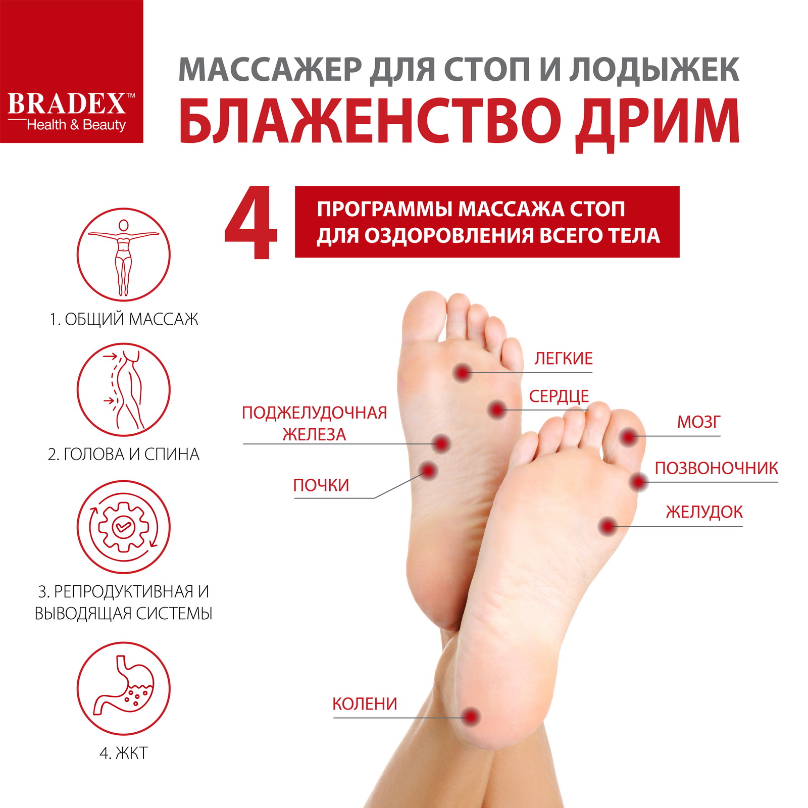 Массажер электрический для ног BRADEX и стоп Блаженство роликовый - фото 5