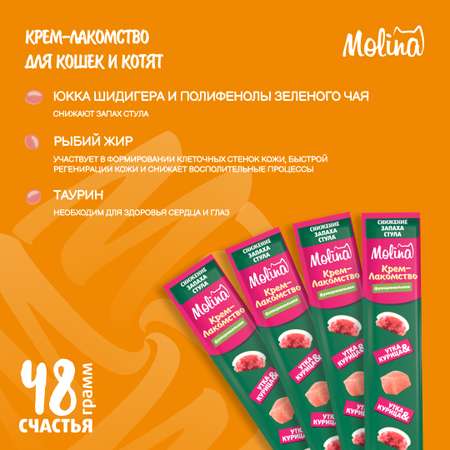 Крем-лакомство для кошек Molina 48г с уткой и курицей снижение запаха стула