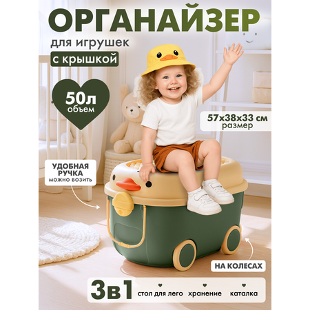 Ящик для хранения игрушек Solmax контейнер на колесиках 57х38х33 см зеленый