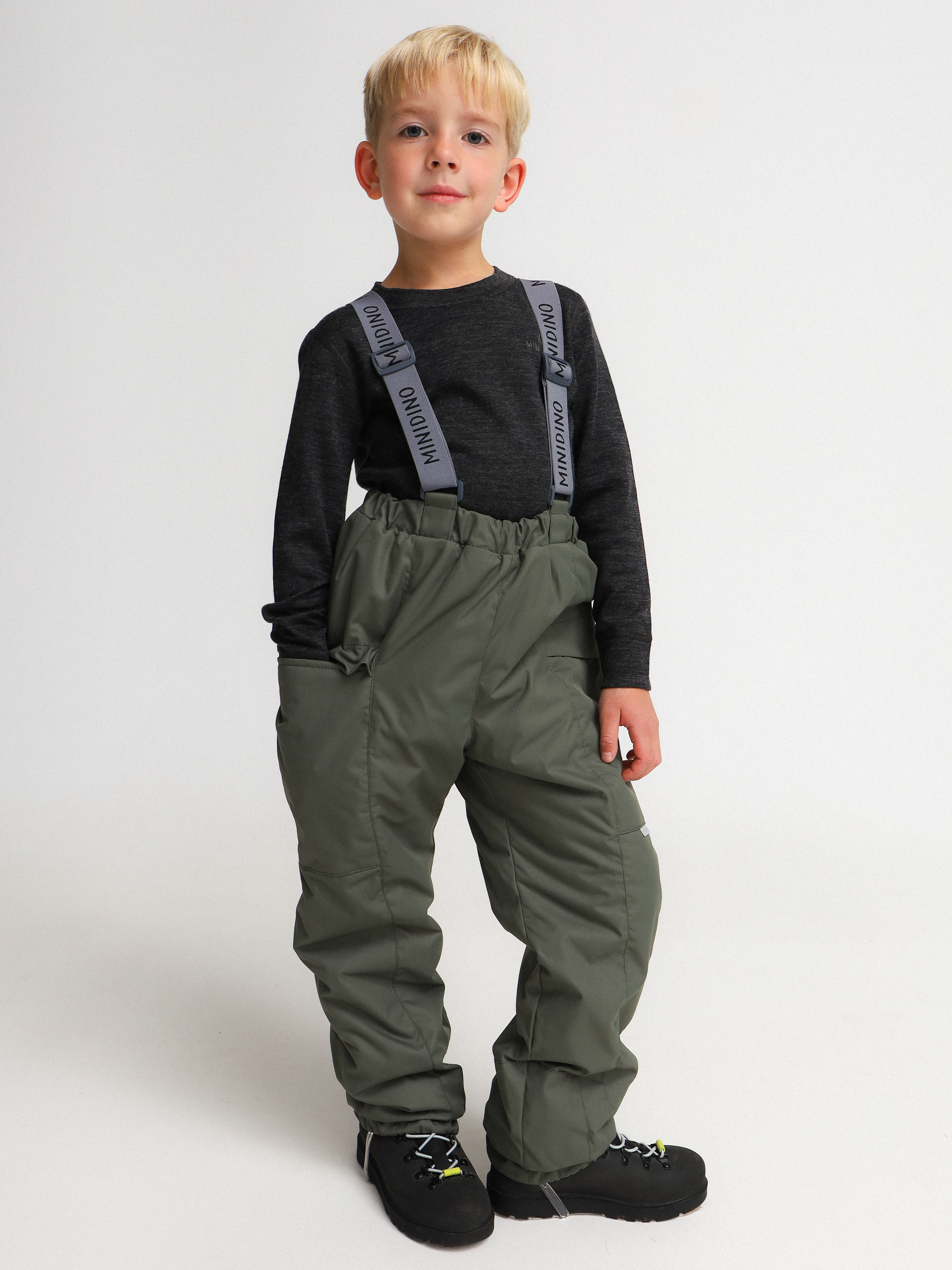 Брюки MINIDINO B-VO-Brk-111/0Брюки на лямках зимние темно-зеленые детские - фото 2