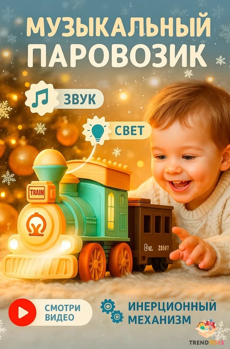 Детский музыкальный паровозик с вагонами TrendToys интерактивный - фото 1