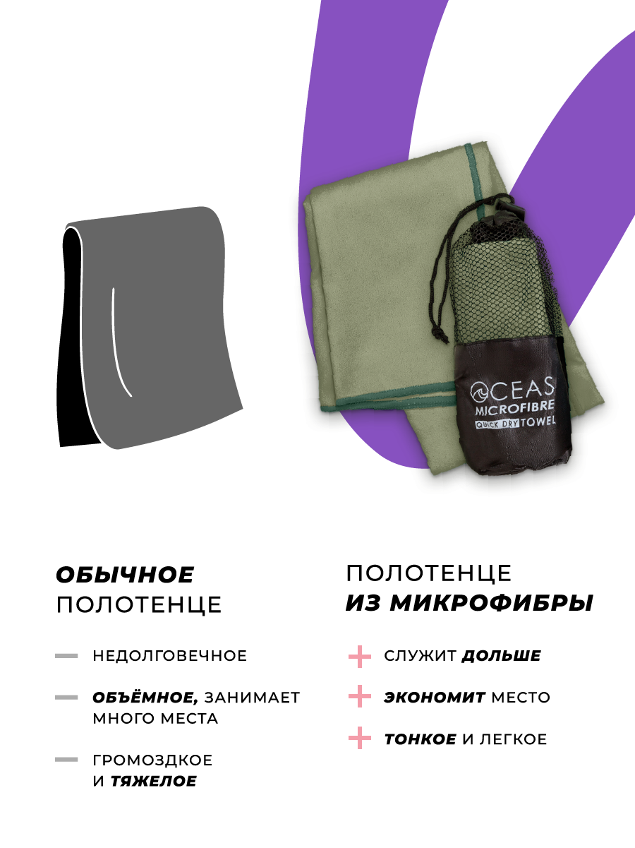 Полотенце спортивное OCEAS из микрофибры для фитнеса, цвет хаки 80х40 см - фото 9