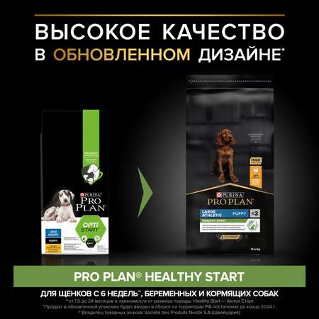 Корм для щенков PRO PLAN для крупных пород с атлетическим телосложением с комплексом Optistart курица с рисом 12кг