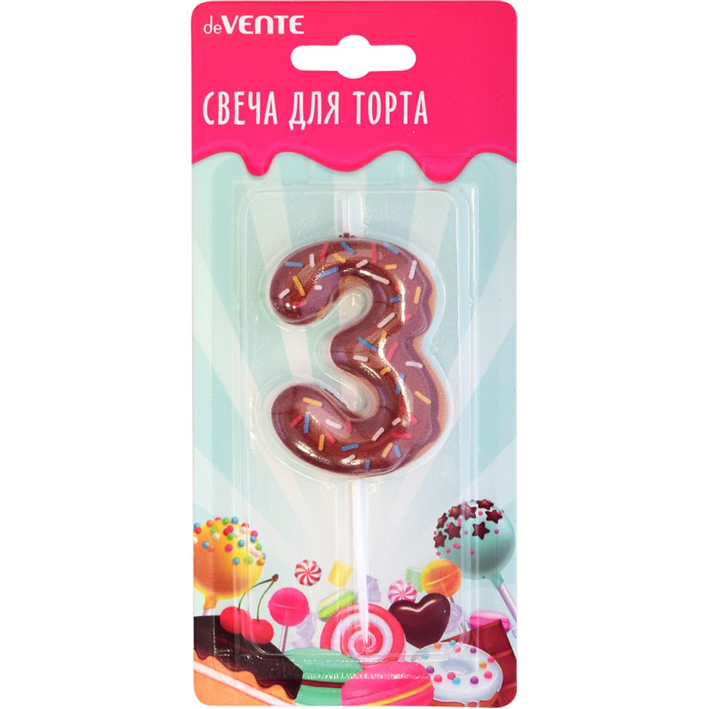Изображение товара Свеча-цифра для торта deVENTE Donut 3 3D декор, размер 5,9x4,4x1 см