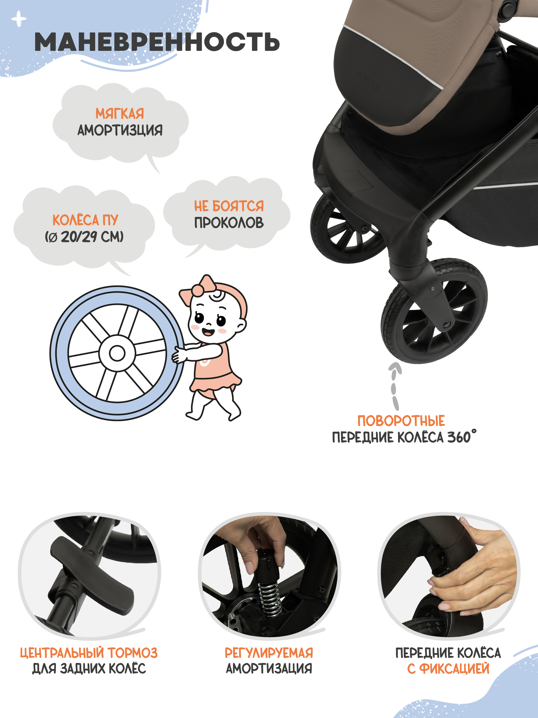 Коляска прогулочная JOVOLA LYRA темно-бежевый - фото 11