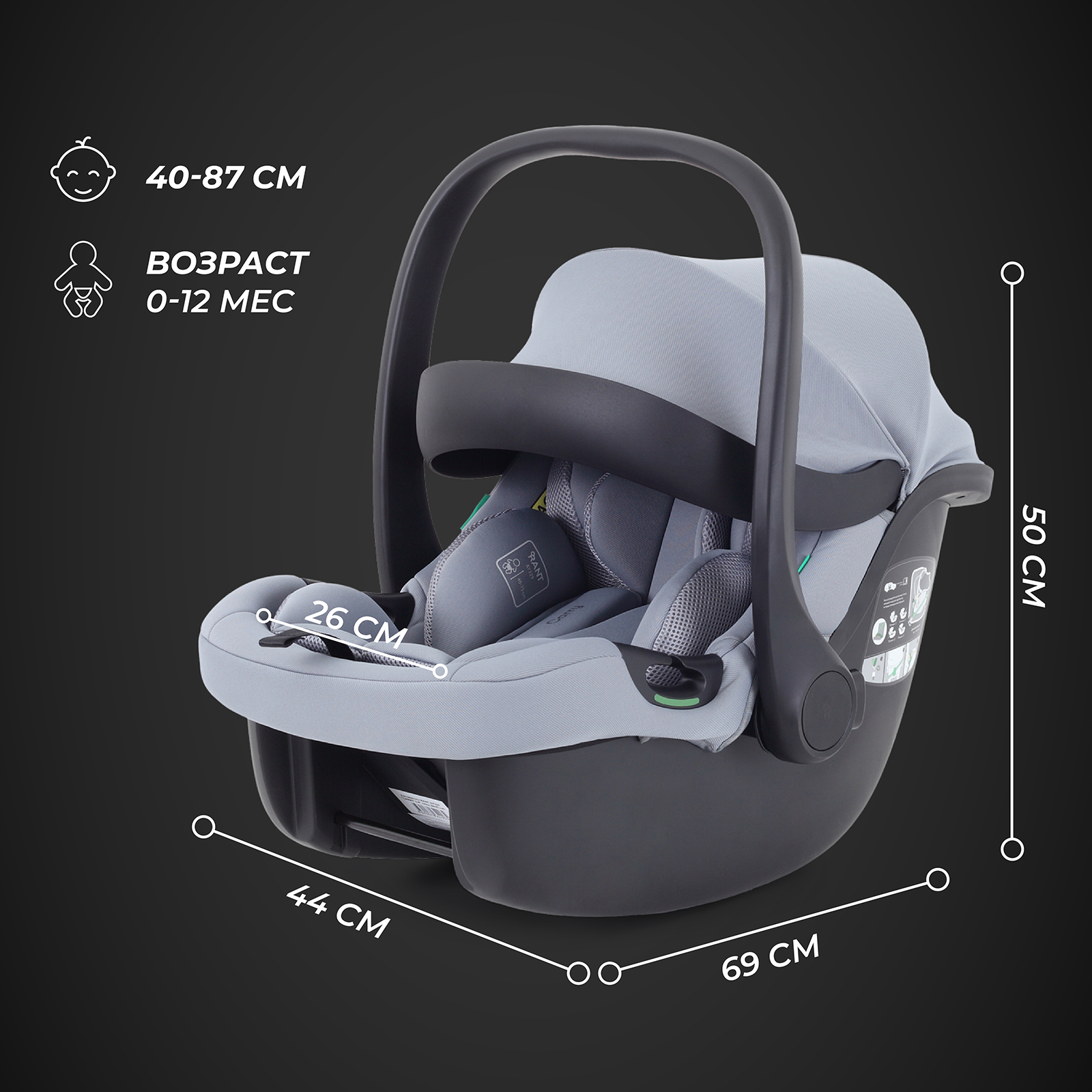 Автокресло Rant Carry Isofix 0 (0 -13 кг) серый - фото 2