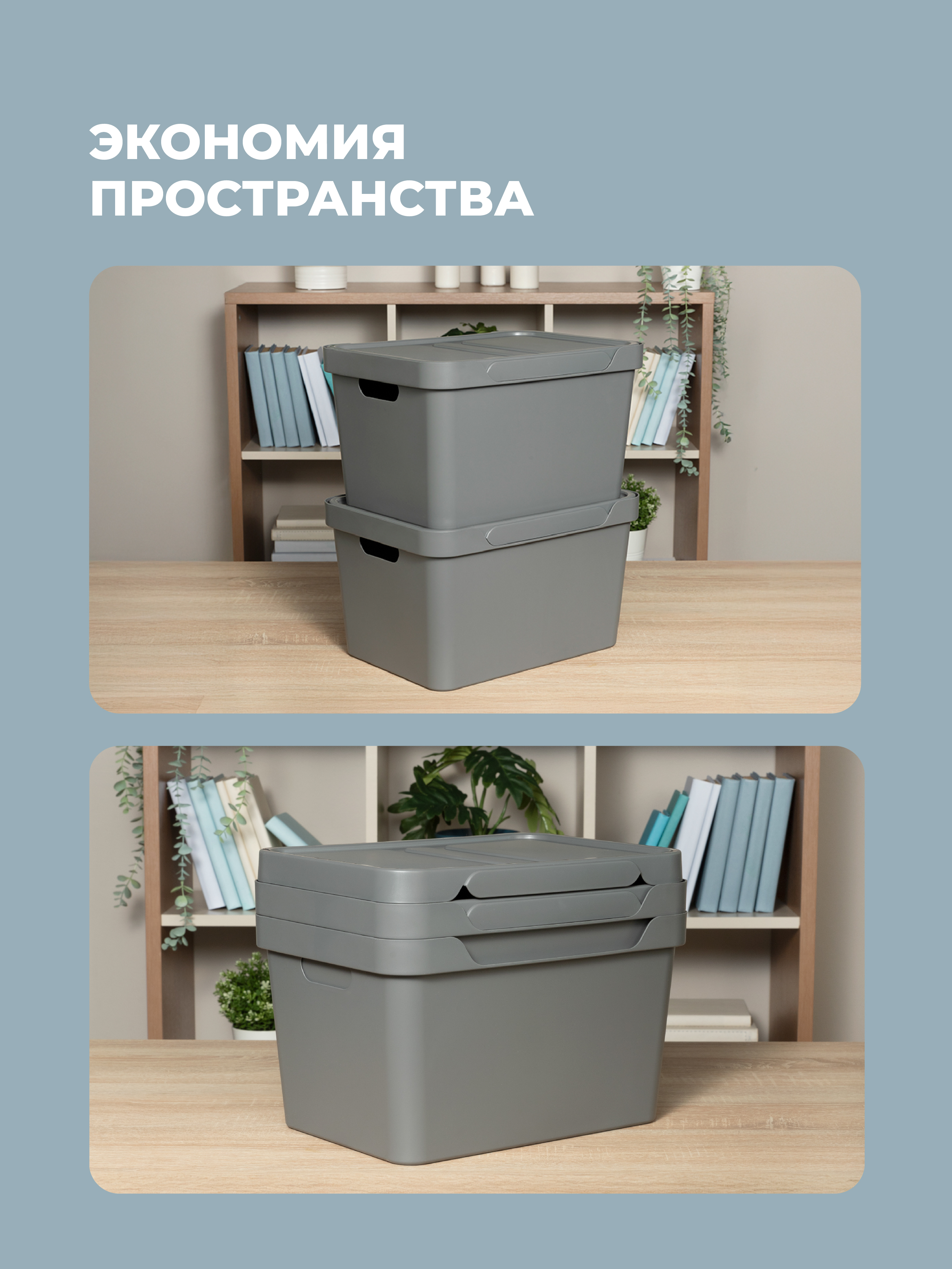 Набор ящиков с крышкой Econova Универсальные 38х27,6х22 см 18л - фото 4