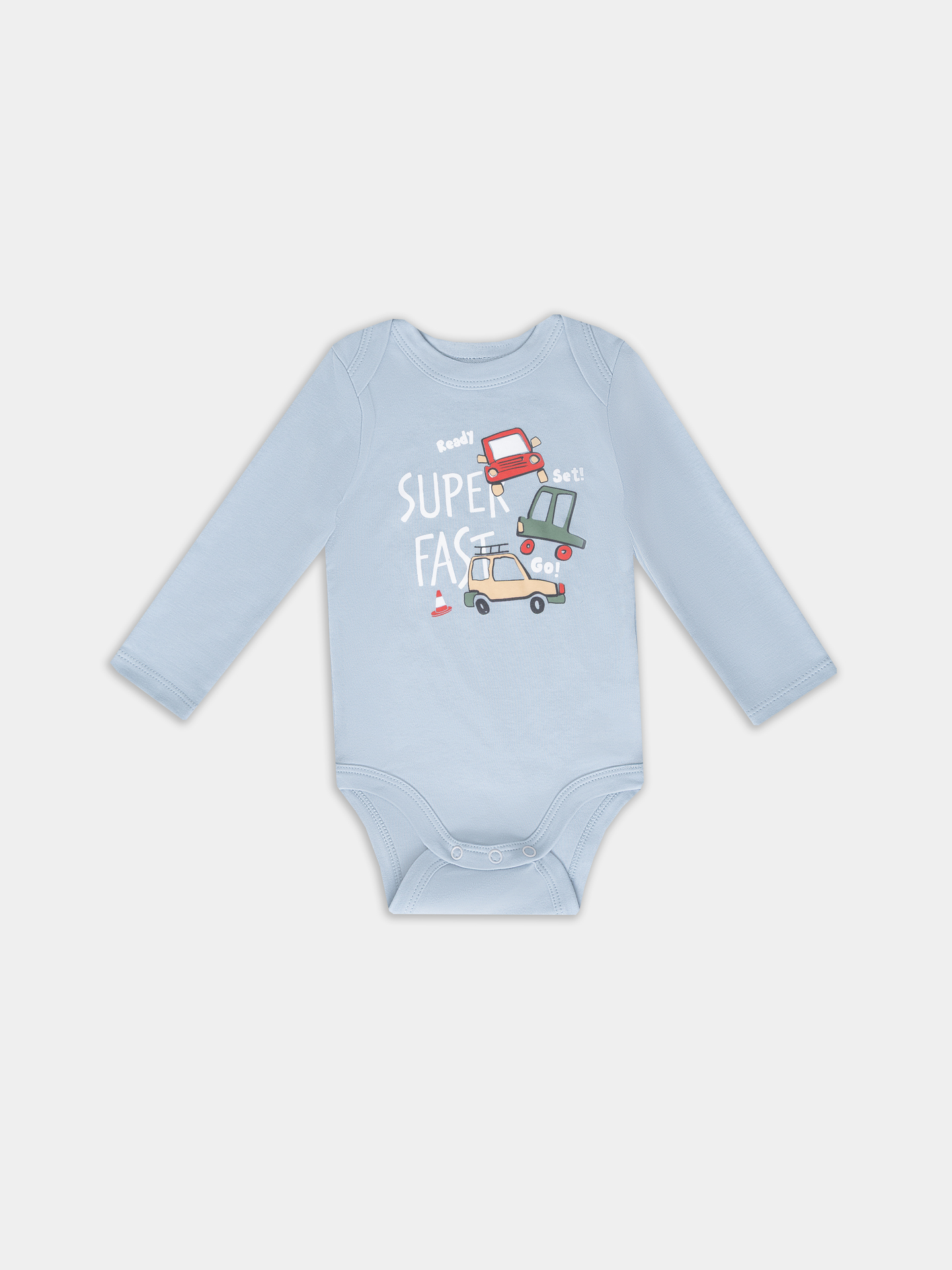 Боди 3 шт Mark Formelle (Марк Формэль) 13016-3/морской +серо-голубой +тракторы на белом песке - фото 3