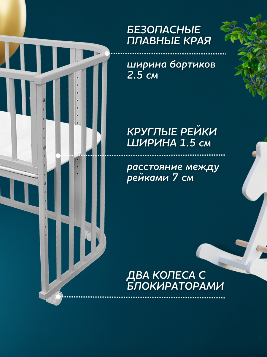 Детская кроватка Азбука Кроваток прямоугольная, без маятника (серый) - фото 4