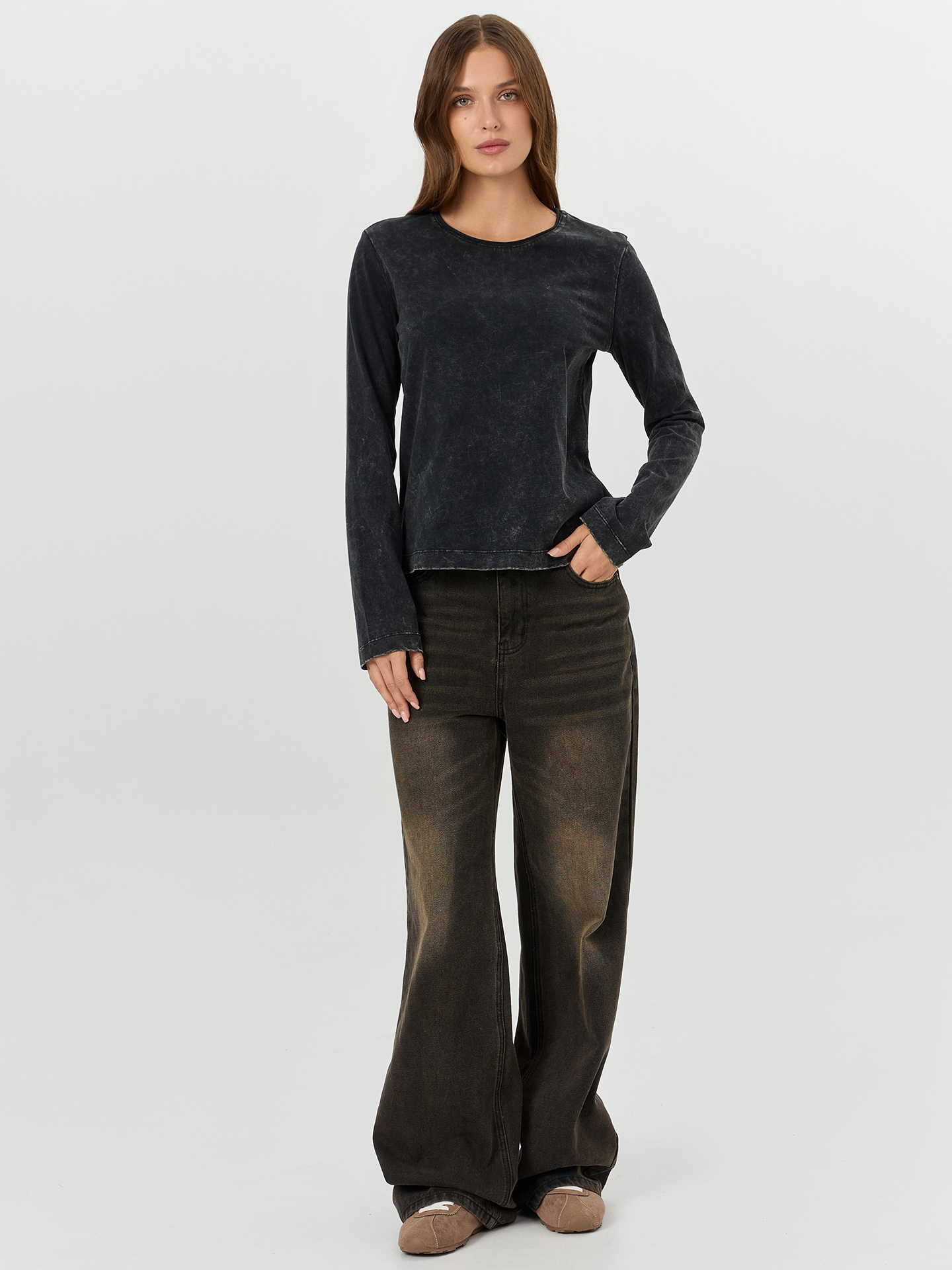 Лонгслив Mark Formelle (Марк Формэль) 122967/ACID WASH черный - фото 3