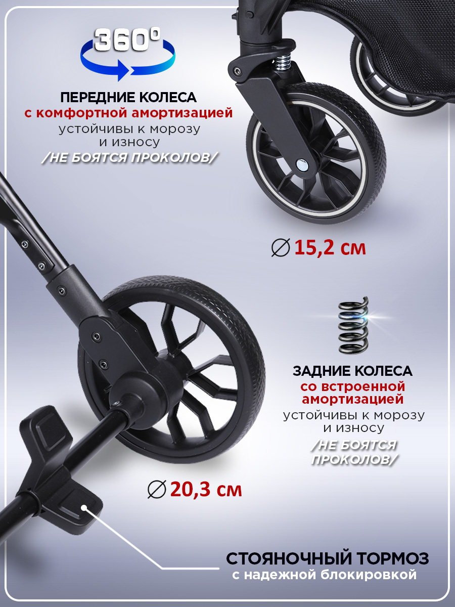 Коляска прогулочная BabyCare Venetto Черный черный - фото 5