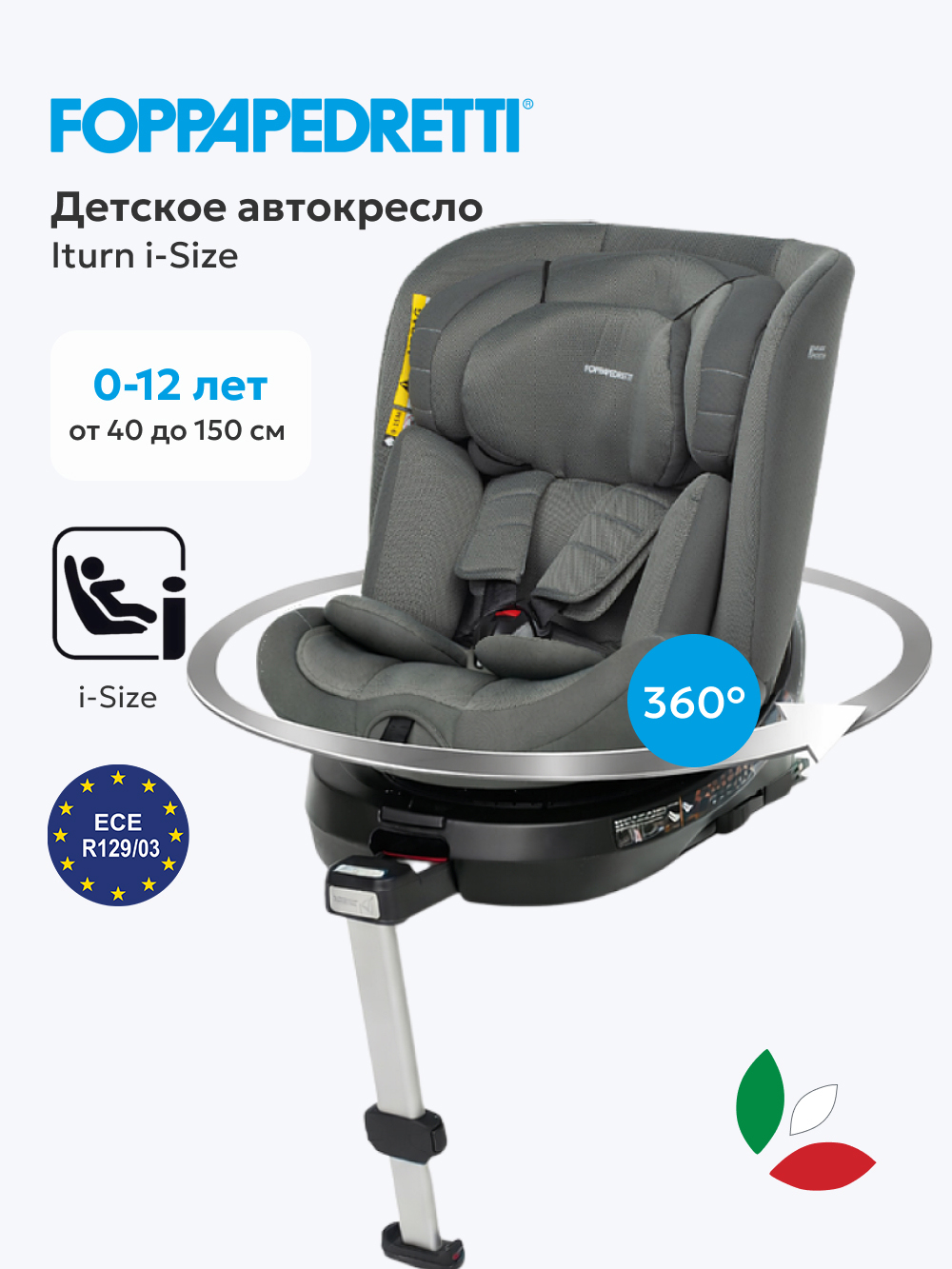 Автокресло Foppapedretti Iturn Isofix 0+/1/2/3 (0-36 кг) серый - фото 1