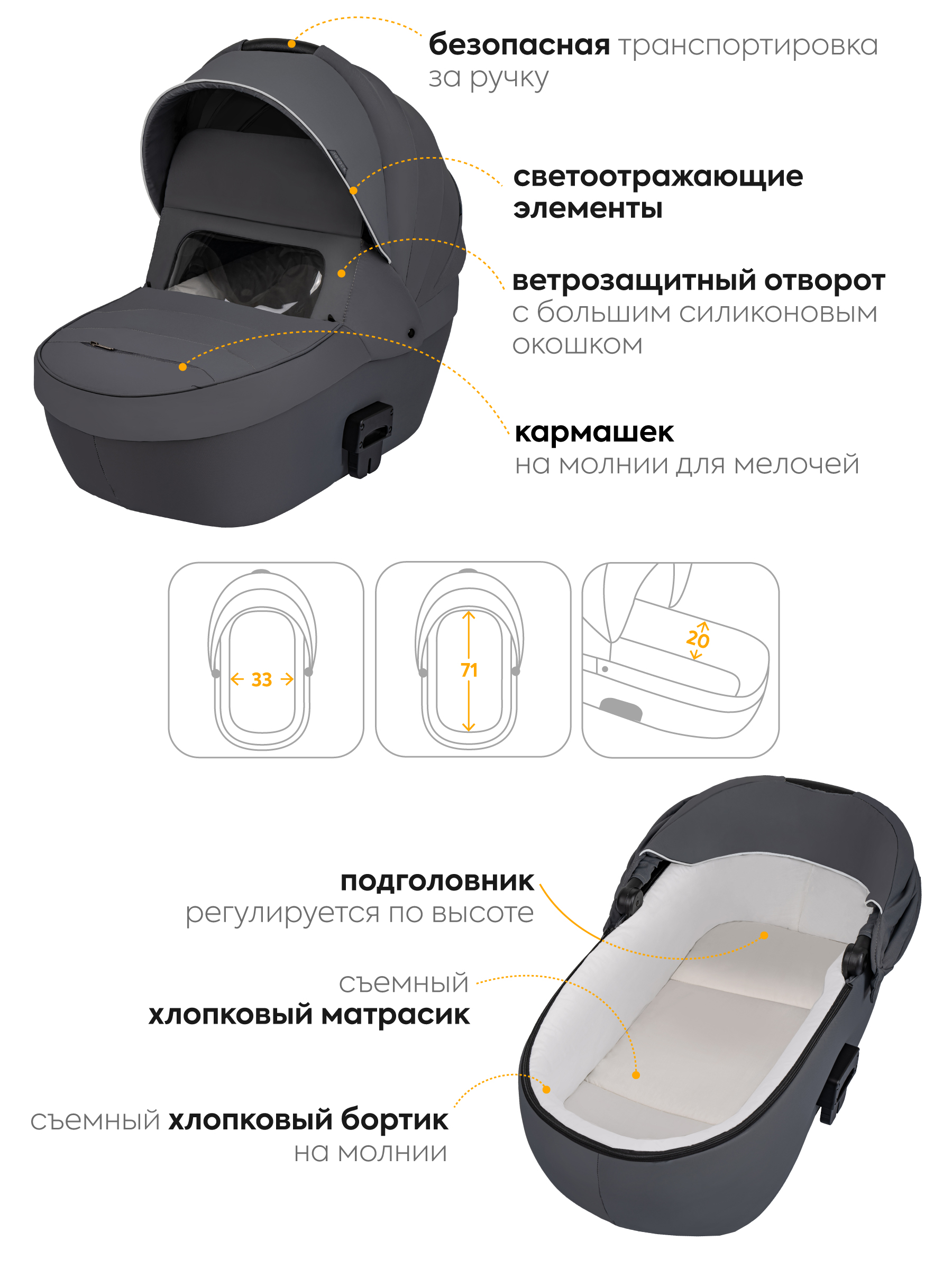 Коляска 2в1 JOVOLA Swift темно-серый - фото 3