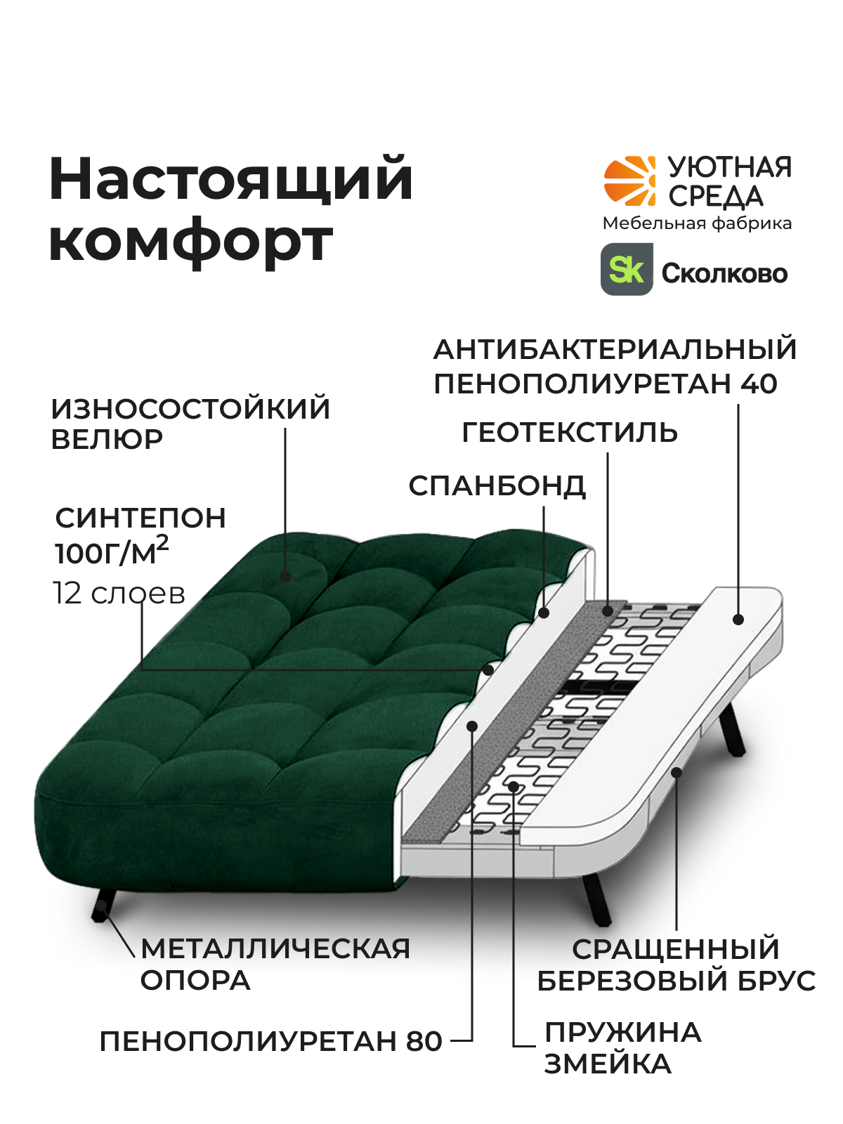 Диван Уютная среда зеленый велюр - фото 10