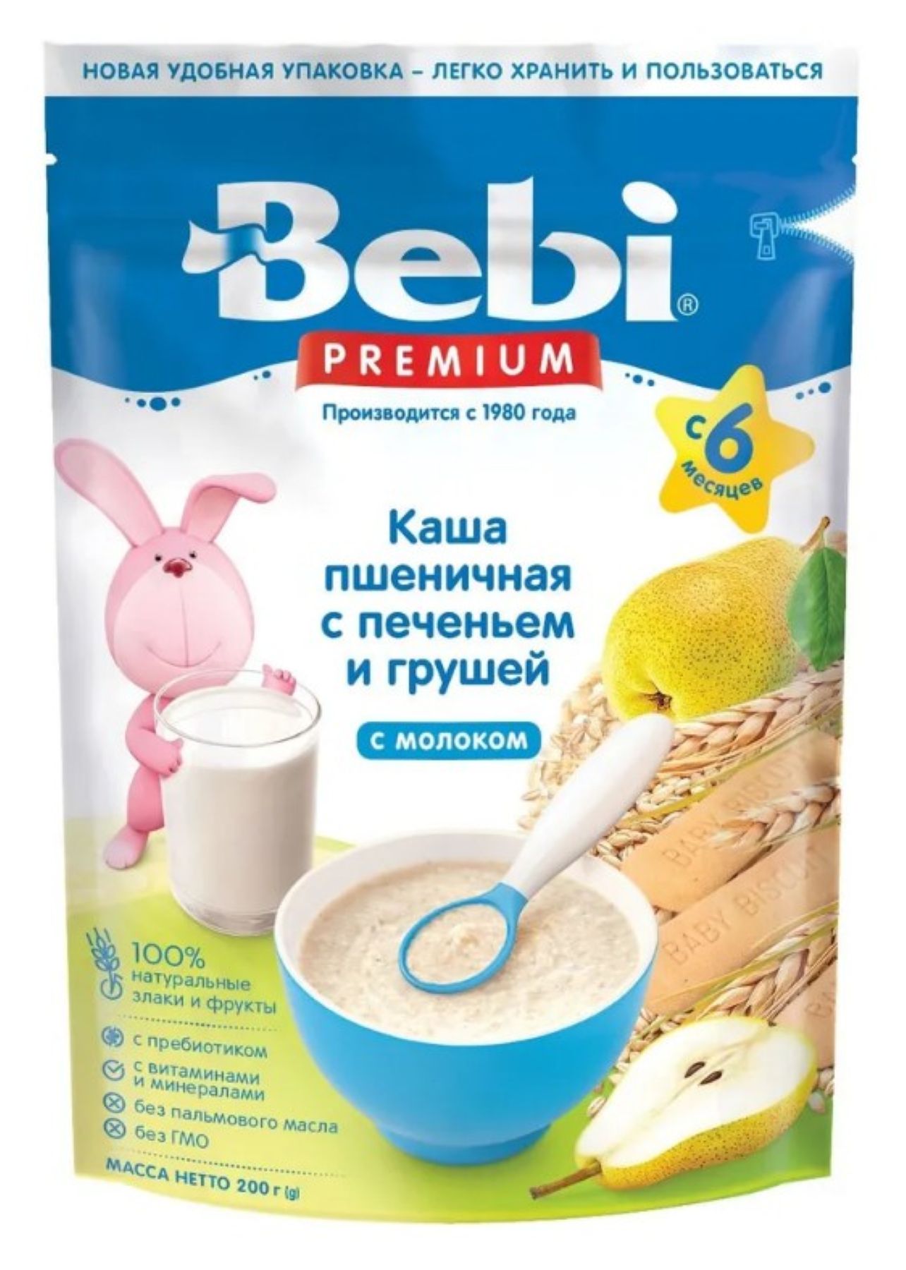 Молочная каша Bebi Premium Пшеничная с печеньем и грушей - фото 1