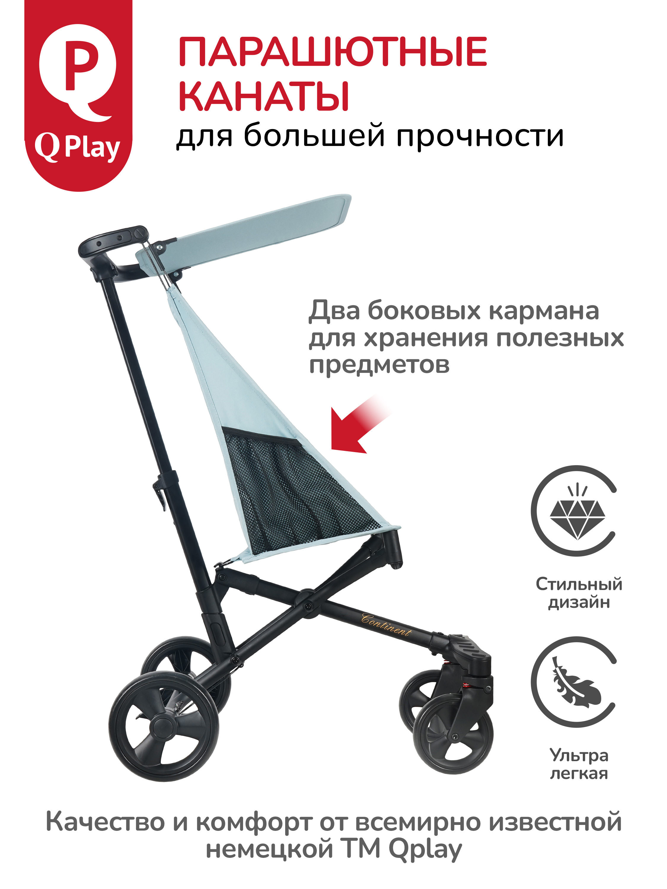 Коляска прогулочная QPLAY голубой - фото 4