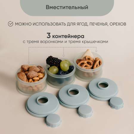 Контейнер для молочной смеси Paomma и детского питания 3 отделения цвет Зеленовато Серый
