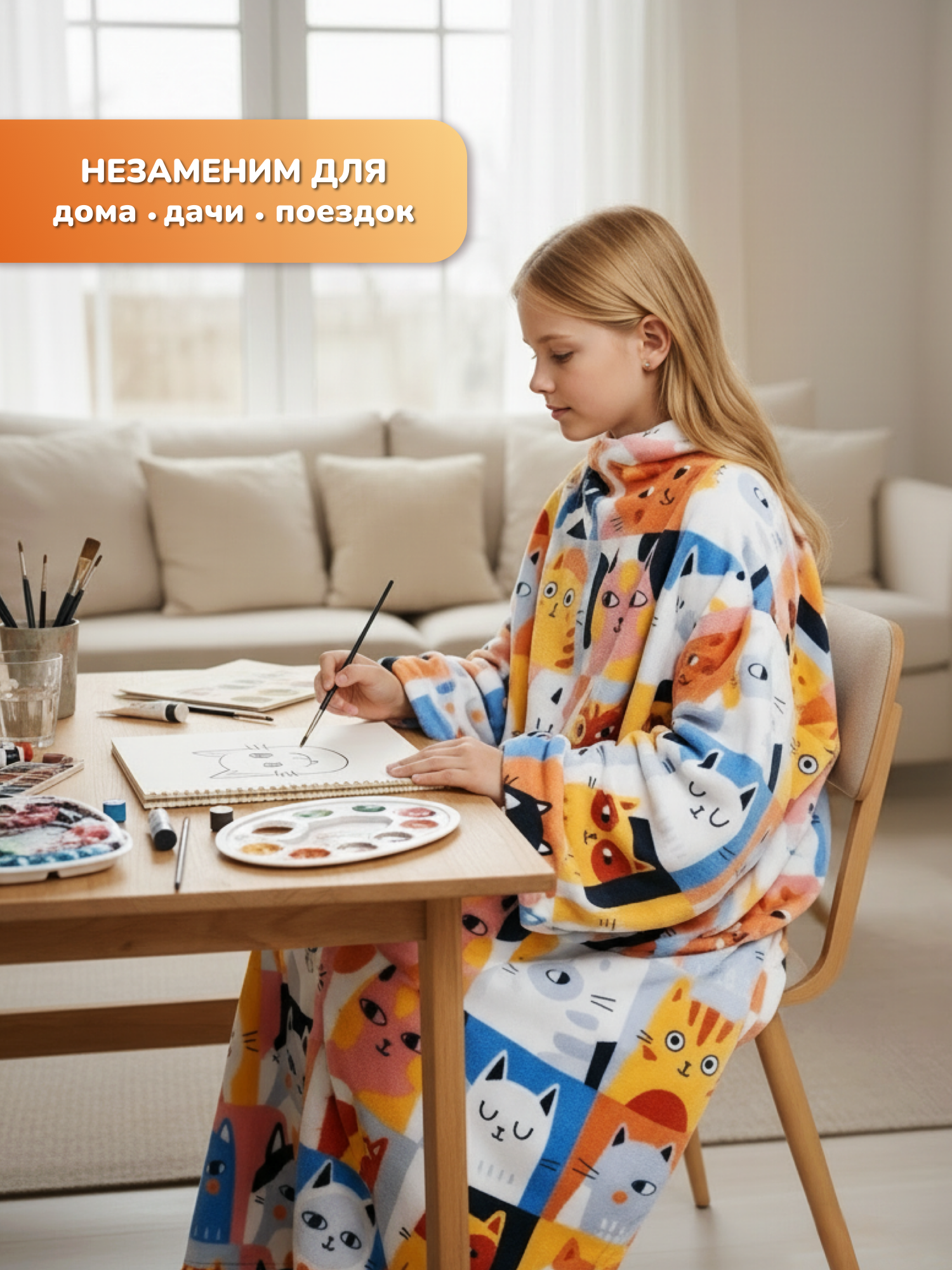 Плед Gekoko Эрмитажные коты 110 x 140 см велсофт - фото 3