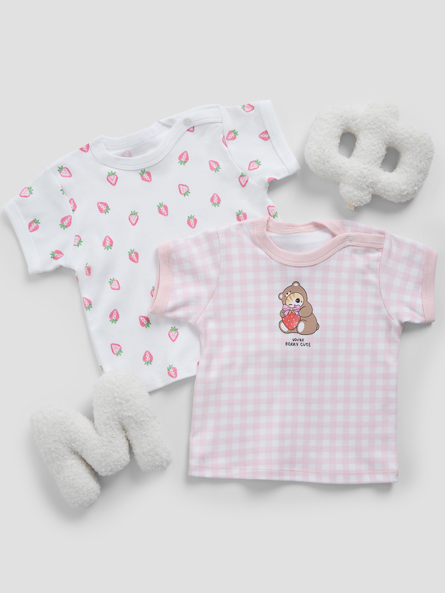 Футболка 2 шт Mark Formelle (Марк Формэль) 83108-2/розовая клетка на белом +клубничка на белом - фото 1