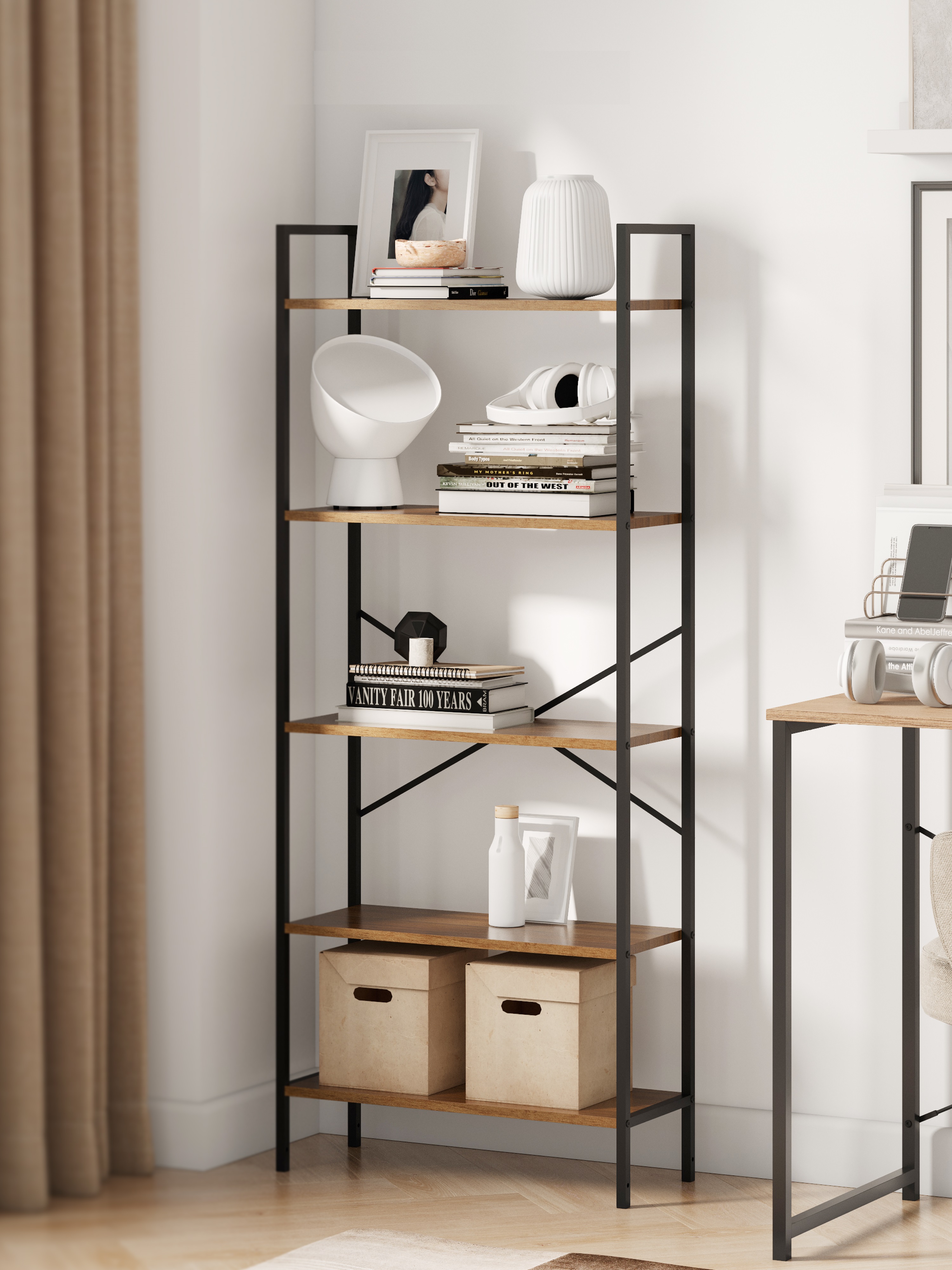 Изображение товара Стеллаж Leset Стилвуд 25 широкий 5 полок Черный/Дуб крафт золотой