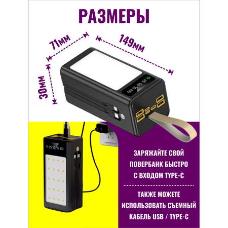 Повербанк 30000 мАч SmartiNext с LED светильником и кабелями черный
