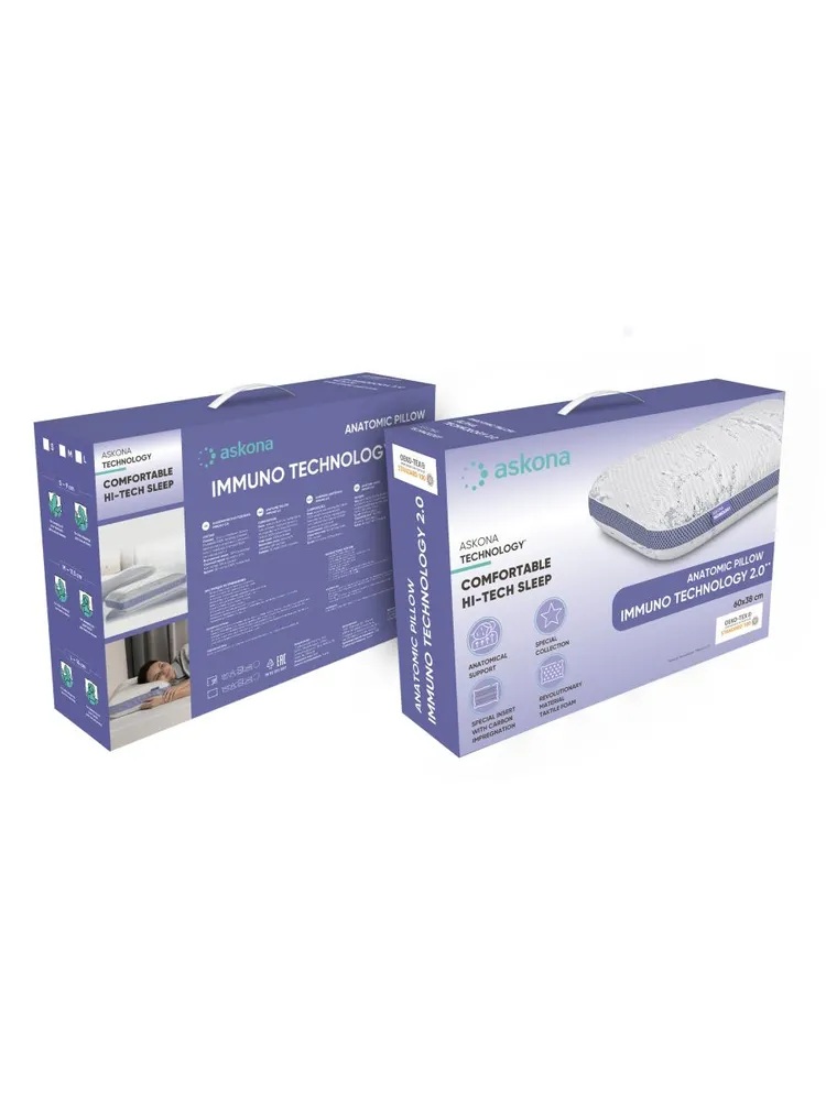 Подушка анатомическая Askona Immuno Technology M 38 x 60 см - фото 10
