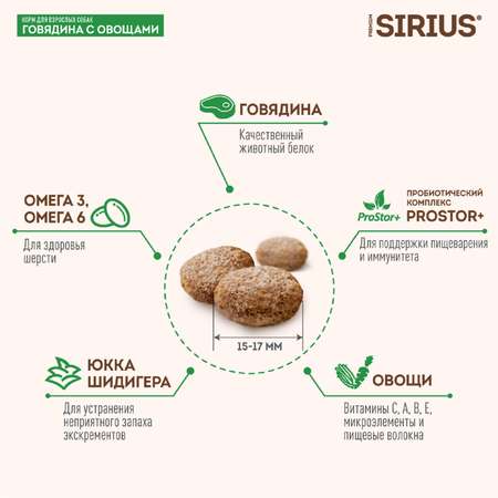 Корм для собак SIRIUS взрослых говядина-овощи 2кг