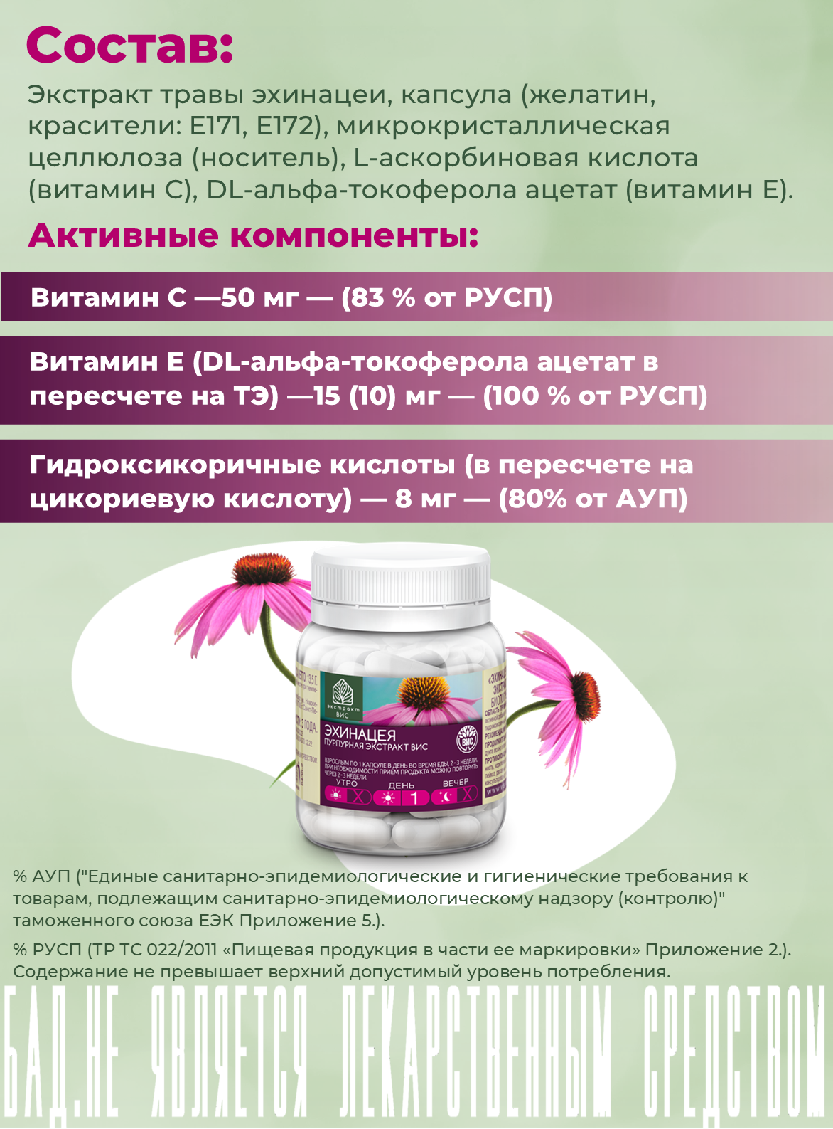 БАД Экстракт-ВИС Эхинацея пурпурная с витаминами С и Е - фото 3