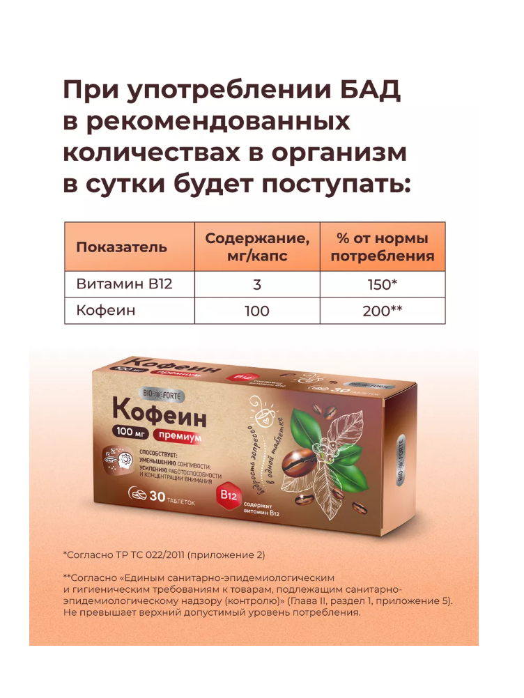 Витамины BioForte Кофеин с витамином В12 - фото 5