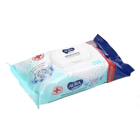 Влажные салфетки AURA Antibacterial антибактериальные 200 шт.