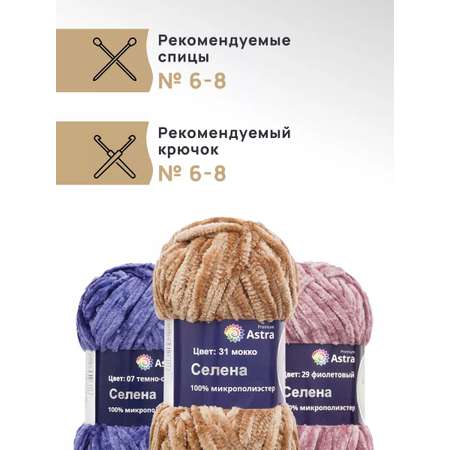 Пряжа для вязания Astra Premium селена мягкая микрополиэстер 100 гр 68 м 31 мокко 3 мотка