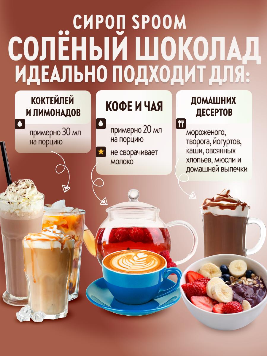 Сироп SPOOM Солёный шоколад 1л для кофе коктейлей и десертов - фото 3