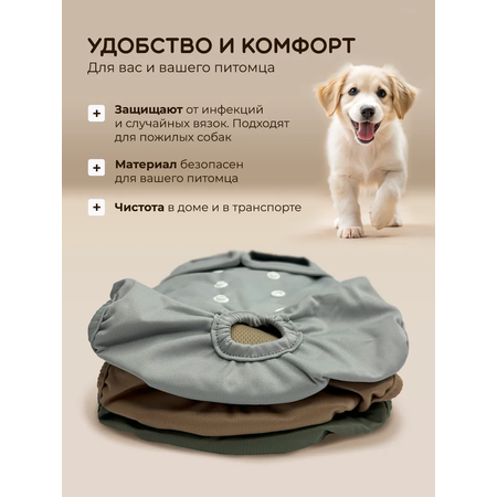 Трусы многоразовые для собак SuperPets размер L, 3 шт, разноцветные