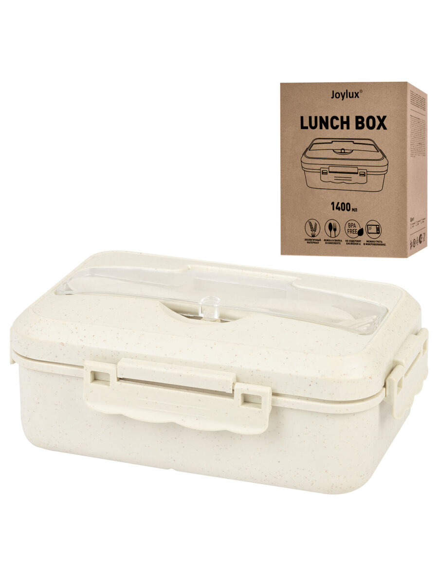 Ланч-бокс Joylux контейнер для еды с 3 отделениями и приборами 1,4 л 8х21х14 см - фото 9