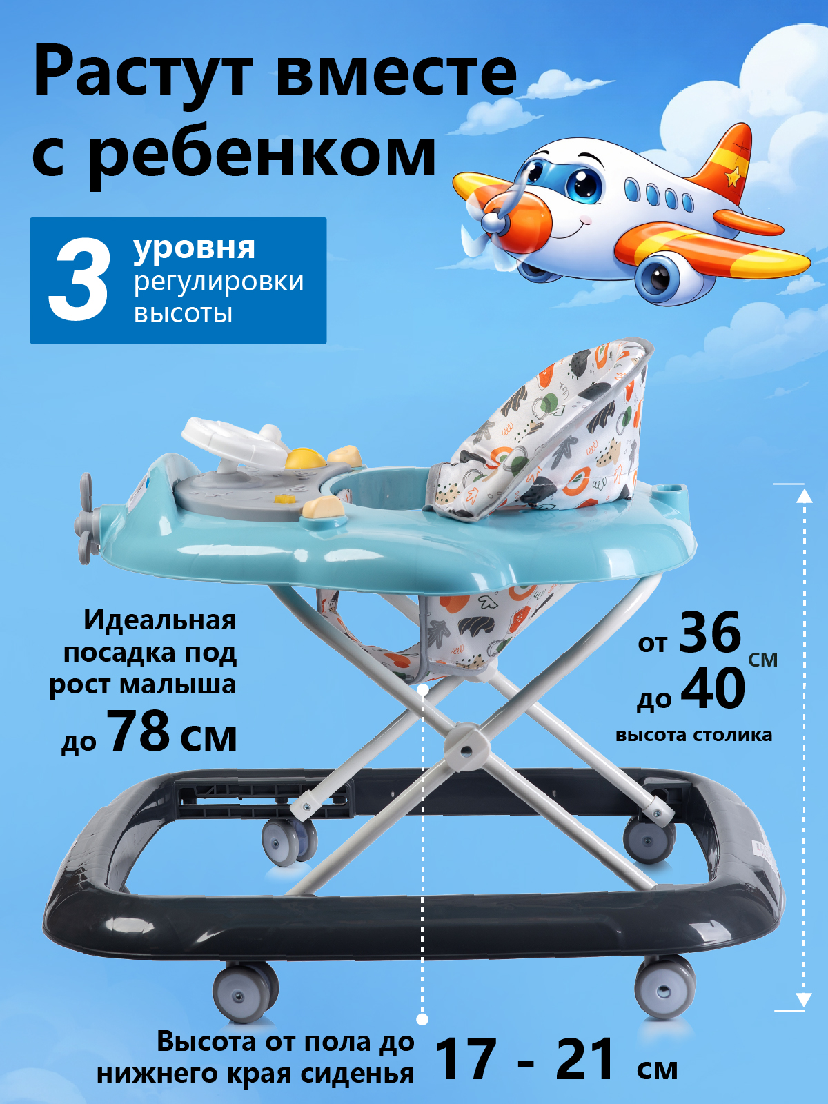 Ходунки Babyhit Pilot синий - фото 3