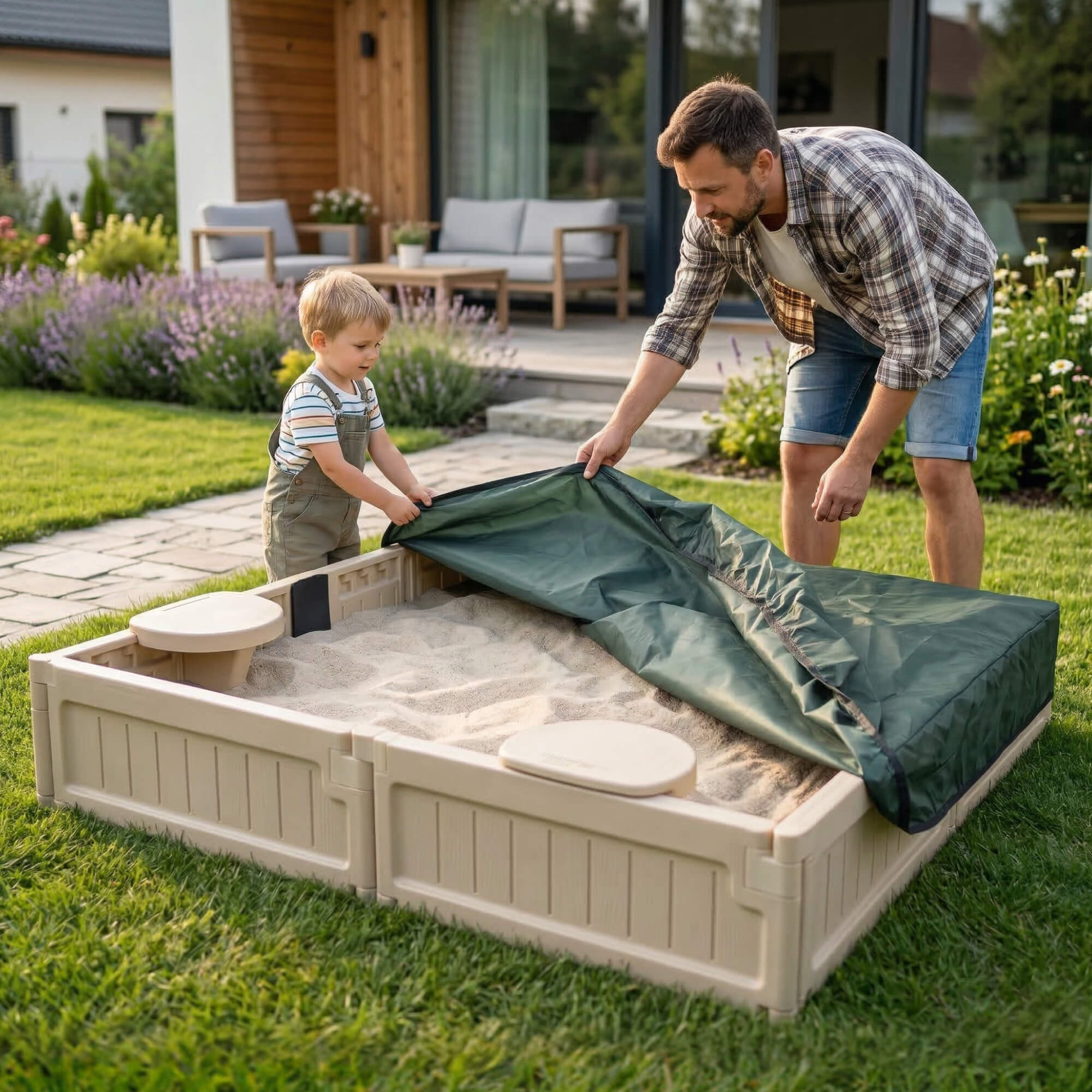 Песочница детская UNIX Kids квадратная 123х123 см пластиковая - фото 16