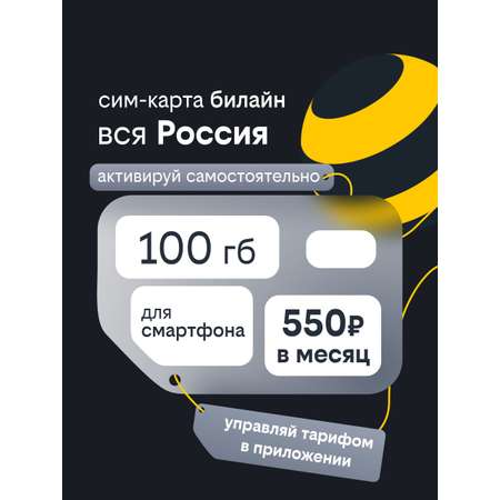 Сим-карта Билайн, Вся Россия, 100 ГБ