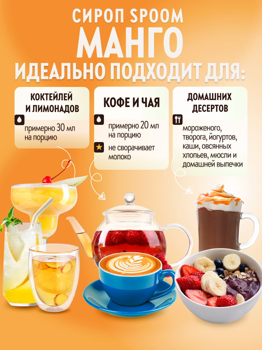 Сироп SPOOM Манго 250 мл для кофе коктейлей и десертов - фото 3