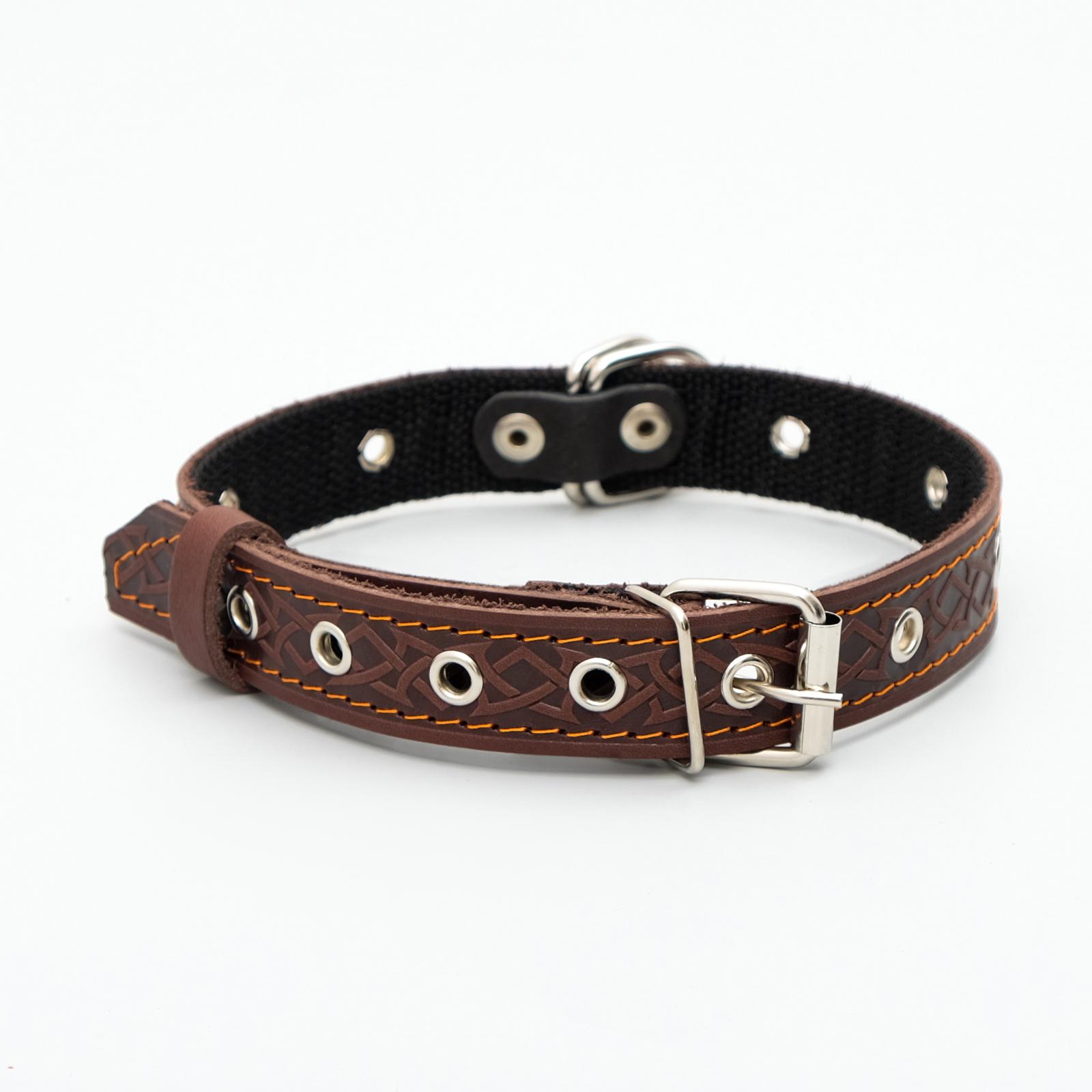 Ошейник Пижон кожаный коричневый - фото 2