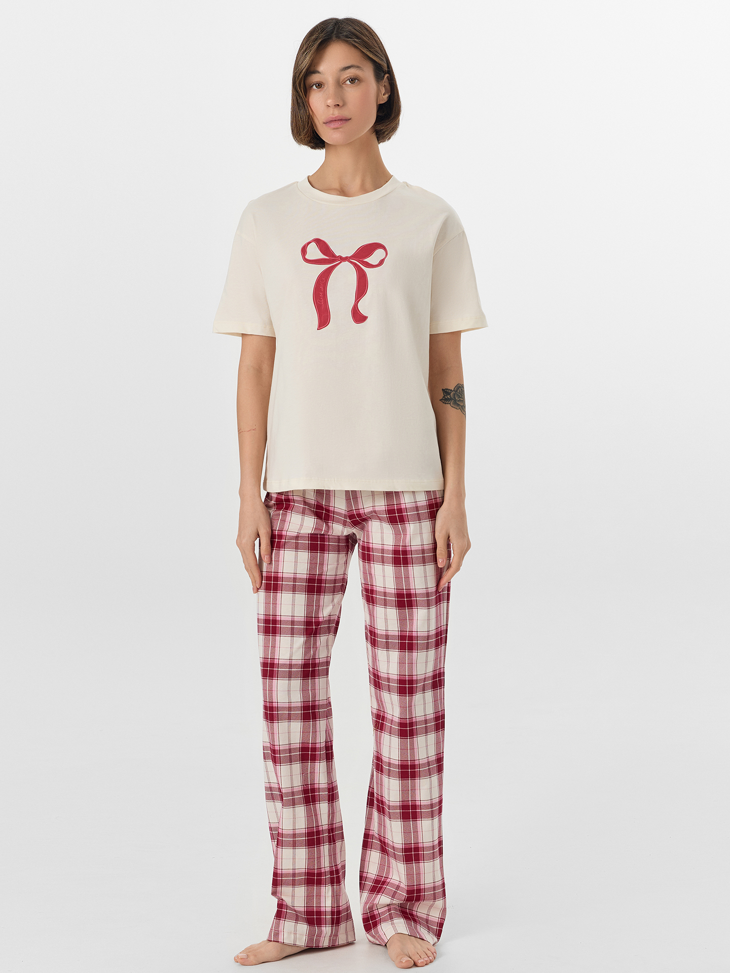 Пижама Mark Formelle (Марк Формэль) 592635/молочный +молочно -бордовая клетка - фото 1