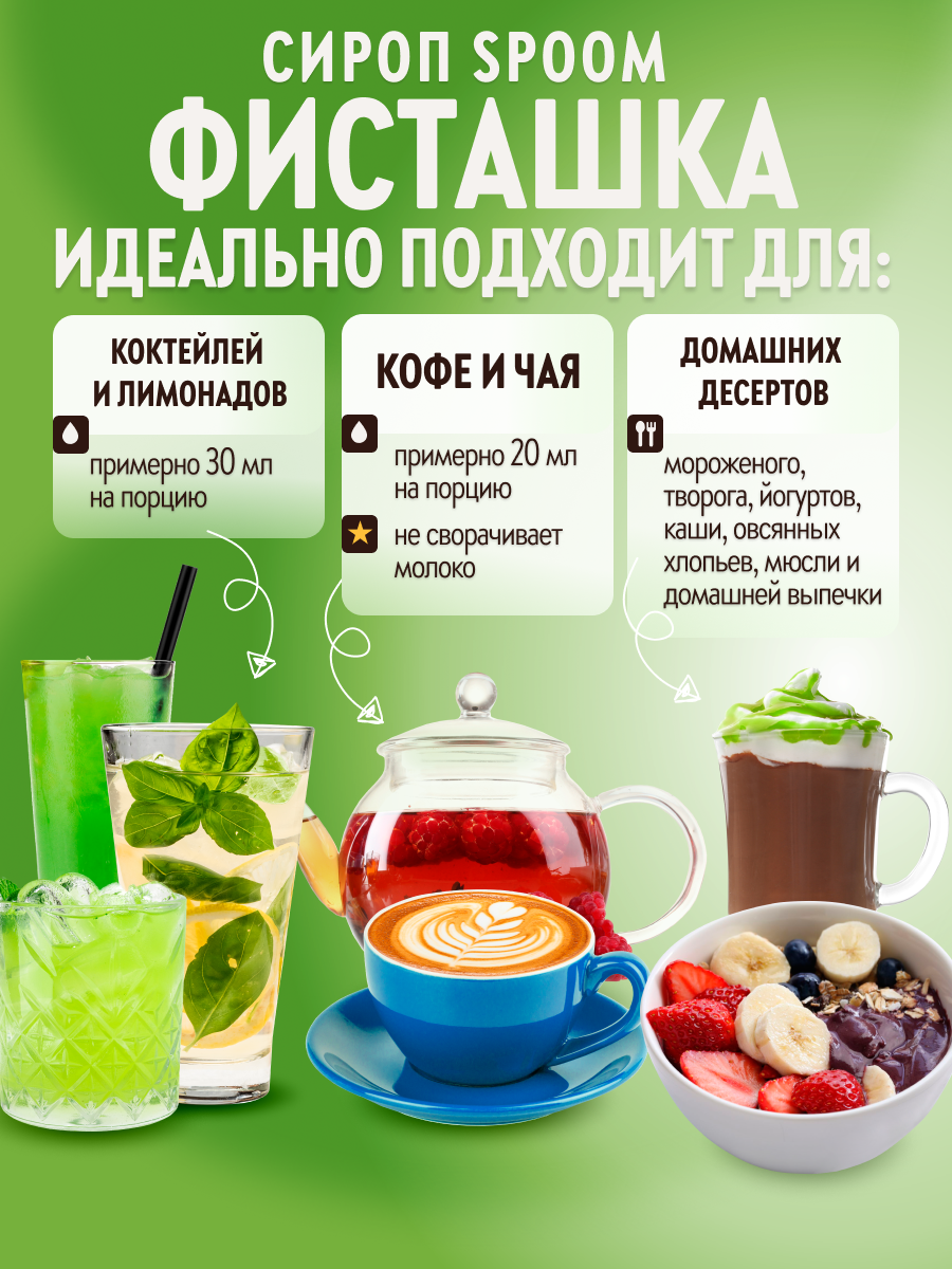 Сироп SPOOM Фисташка 250мл для кофе коктейлей и десертов - фото 3