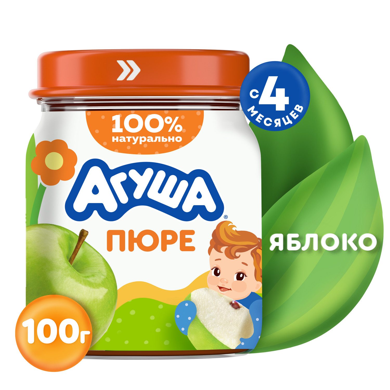 Пюре Агуша Яблоко с 4 мес 100 г - фото 1