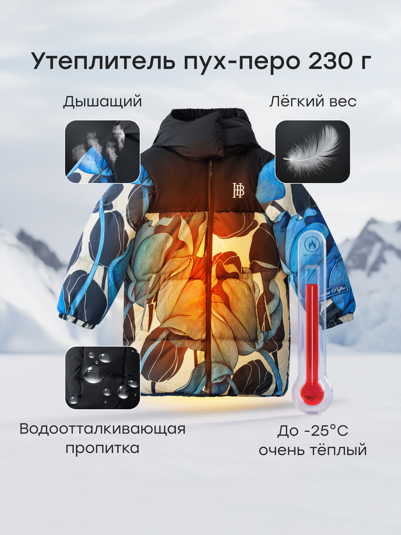 Пуховик Happy Baby 89139_blue(flowers) - фото 4