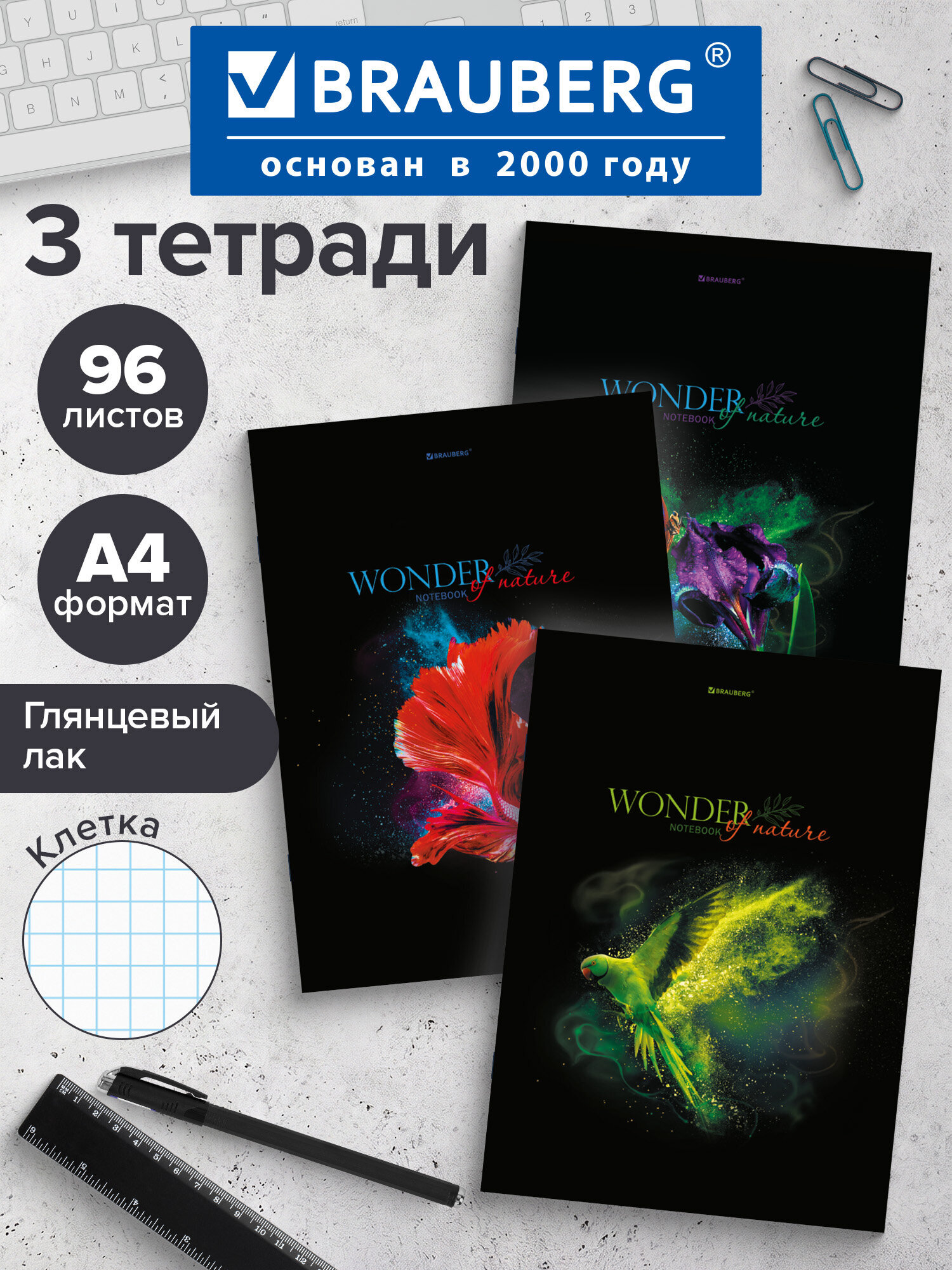 Общая тетрадь Brauberg клетка 96 лист. 3 шт. - фото 1