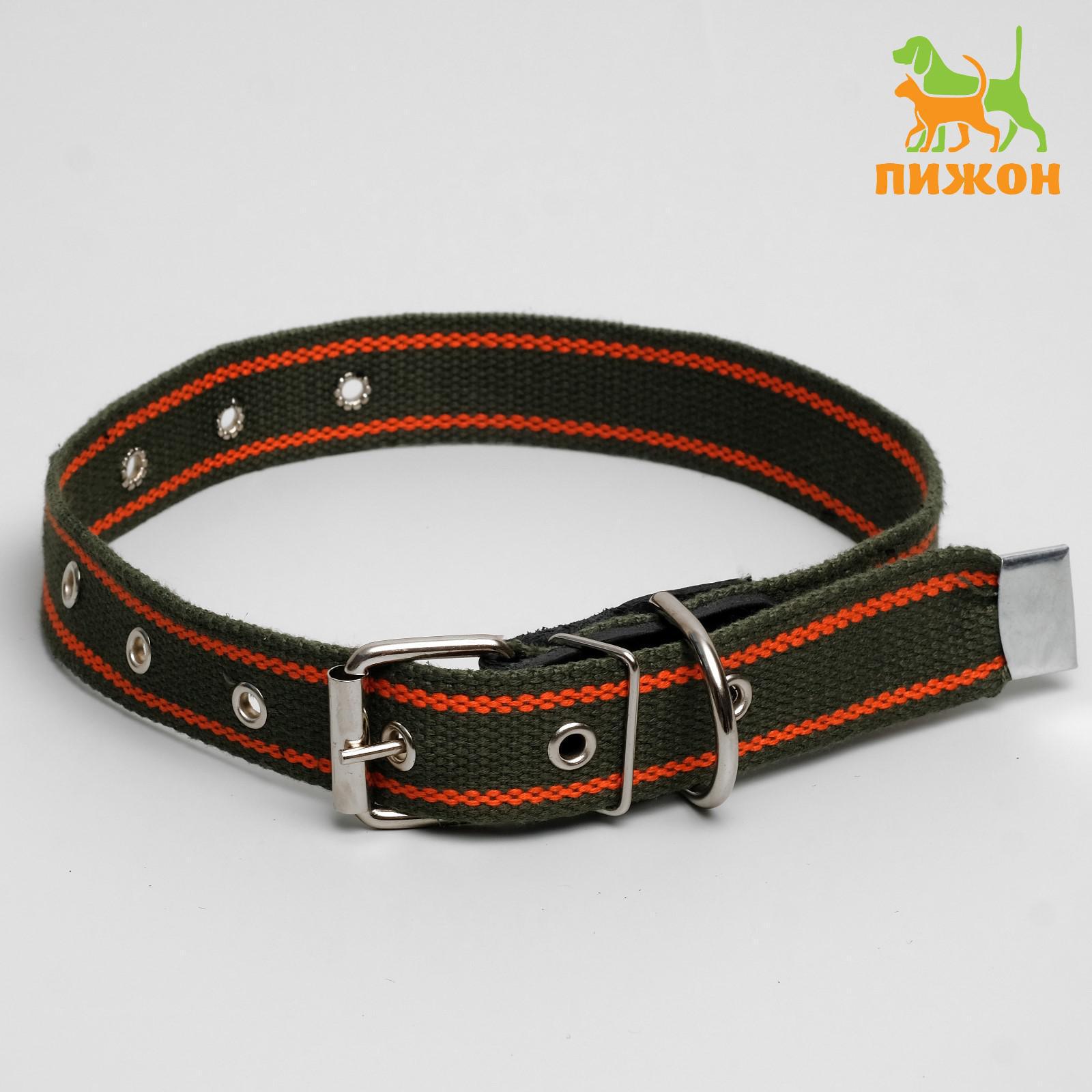 Ошейник Пижон брезентовый щенячий однослойный 67 х 3 см хаки/оранжевый - фото 2