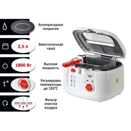 Фритюрница GFGRIL GFF-051W Compact объем 2.5 л со съемной корзиной и крышкой