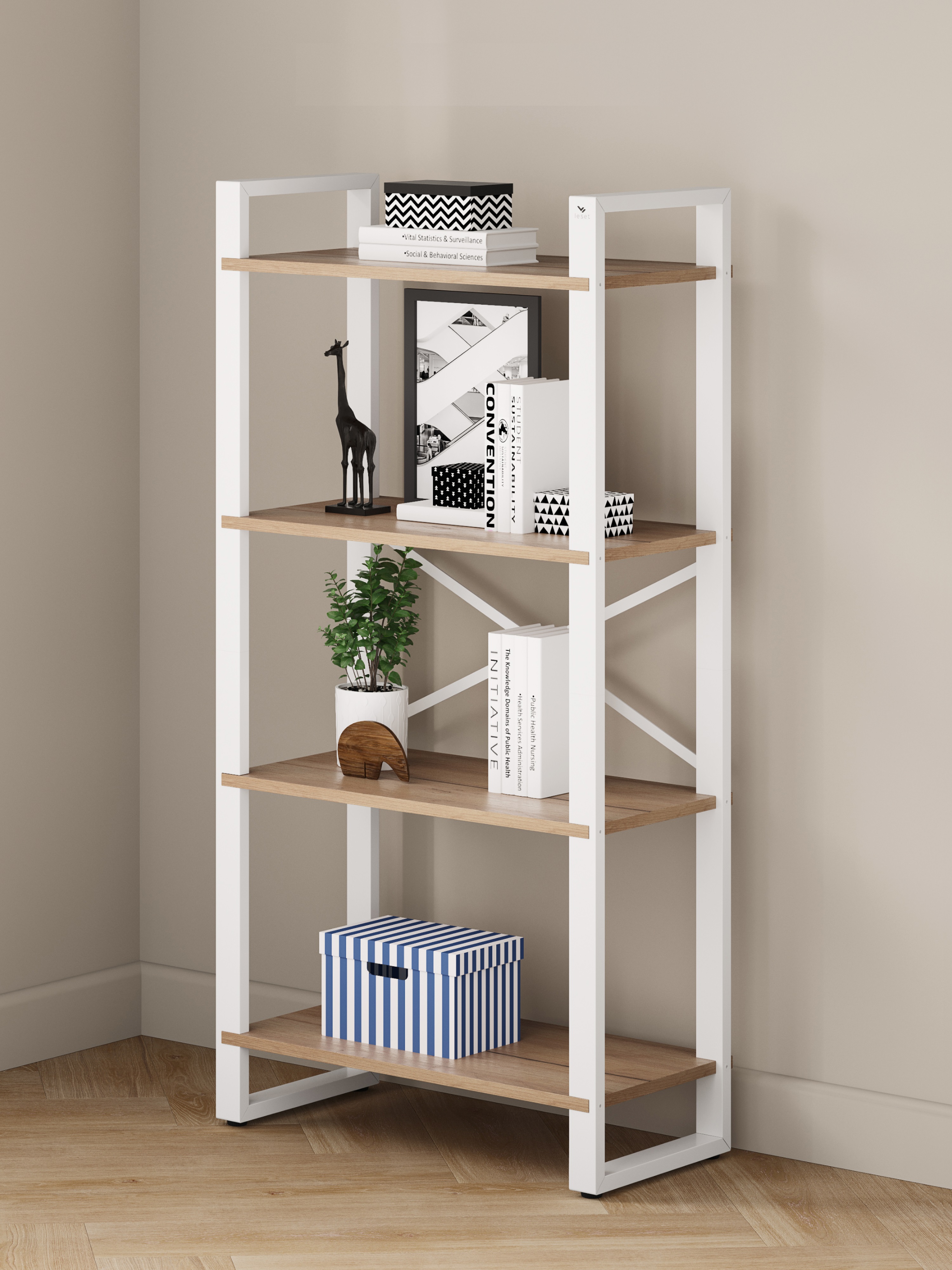 Изображение товара Стеллаж Leset Стилвуд 124 Белый/Дуб крафт золотой - 4 полки, регулируемая нижняя полка